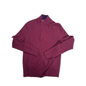 Brooks Brothers Extra Fine Merino Wool Quarter Zip Sweater Mens Small Burgundy